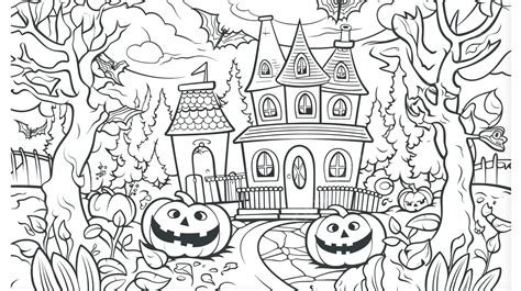 Halloween Coloring Pages With A Castle And Pumpkins Background ...