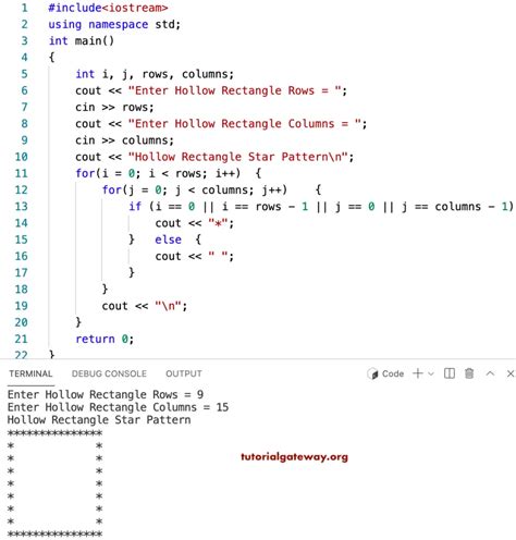 C++ Program to Print Hollow Rectangle Star Pattern