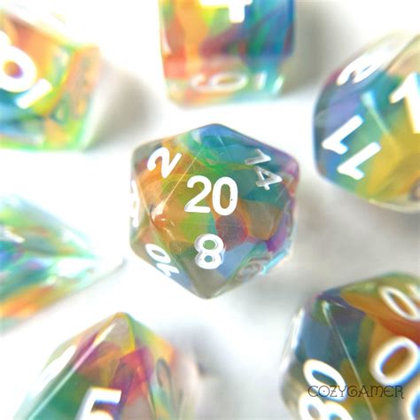 Rainbow Ribbon Dice Set. Clear Resin with Colorful Shavings – Fennek ...