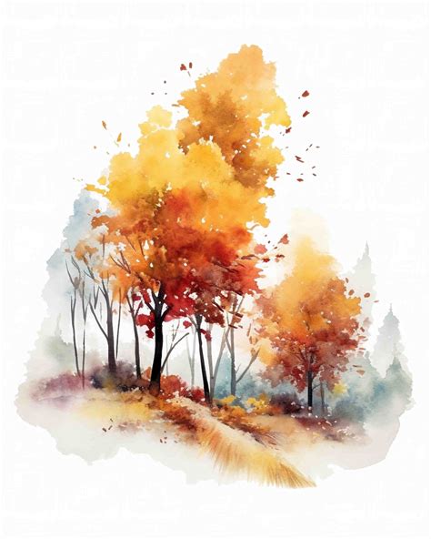 Watercolor Autumn Forest Vignette Fall Nature Digital Art - Etsy