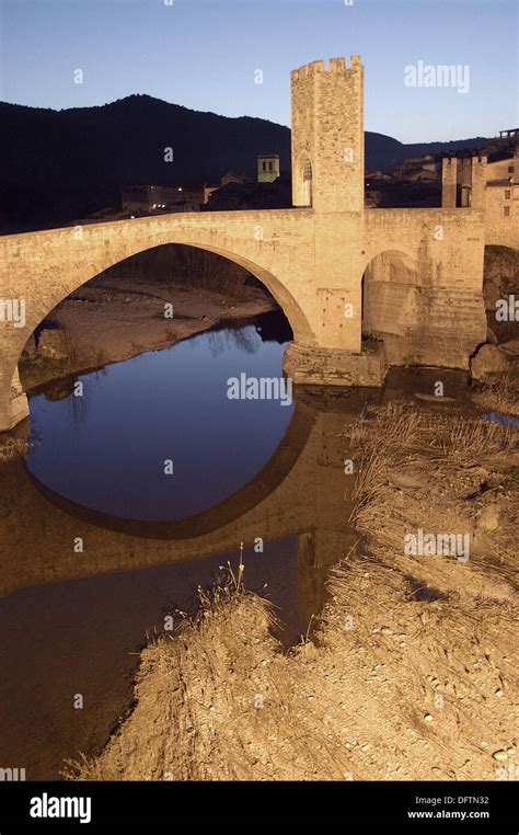 Medieval bridge. Besalú. Girona province. Catalunya, Spain Stock Photo ...