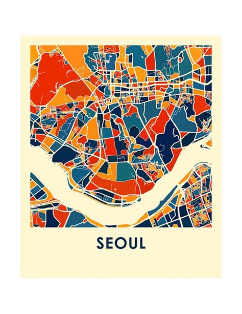 Seoul Map Print - Full Color Map Poster | Map print, Seoul map ...