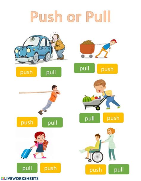 Push or Pull interactive worksheet | Pushes and pulls, Kindergarten ...