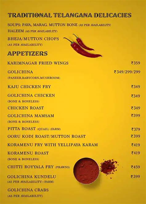 Telangana Spice Kitchen Menu, Menu v reštaurácii Telangana Spice ...