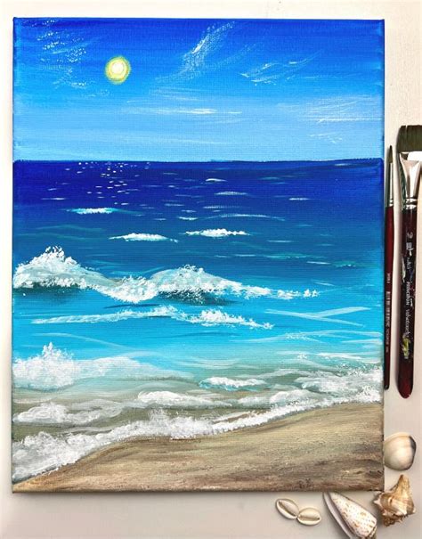 How To Paint A Beach - Acrylic Painting Tutorial | Canvas art painting ...