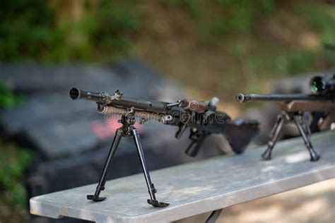 Hand Machine Gun on the Shooting Range Stock Photo - Image of machine ...