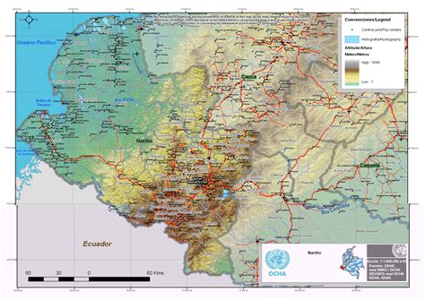 Physical map of Nariño - Full size