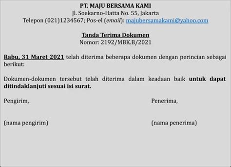 7 Contoh Surat Tanda Terima Dokumen dan Formatnya