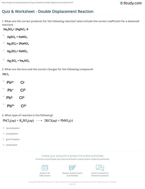 Double Displacement Reaction Worksheet