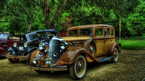 vintage, Car, Oldtimer, Digital Art, Vehicle, Trees, Plants, Black Cars ...