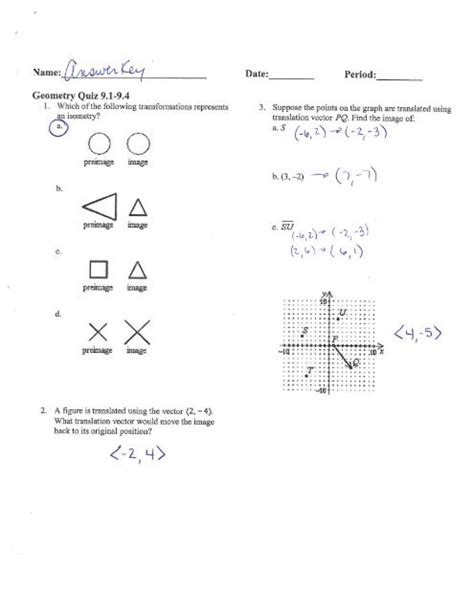 Geometry 9.1-9.4 Quiz Review Answers