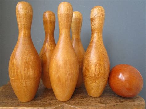 Vintage WOODEN BOWLING SET Wooden Skittles Indoor/Outdoor Bowling Game ...