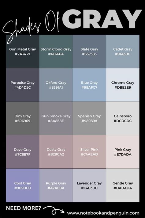 95+ Shades Of Grey: Hex Codes & Color Swatches Included in 2024 | Hex ...