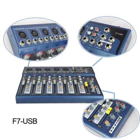 3-Band EQ 48v phantom power mini professional 7 channel audio mixer F7 ...