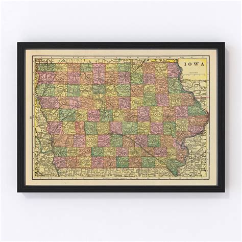 Iowa Map 1909 Old Map of Iowa Art Vintage Print Framed Wall - Etsy