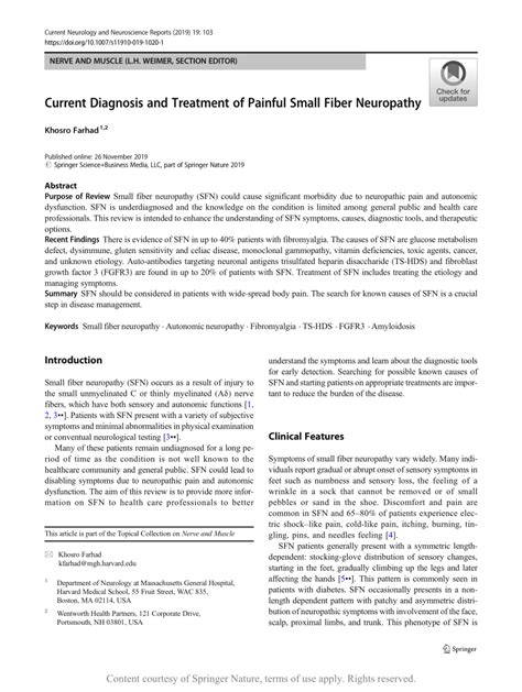 Current Diagnosis and Treatment of Painful Small Fiber Neuropathy