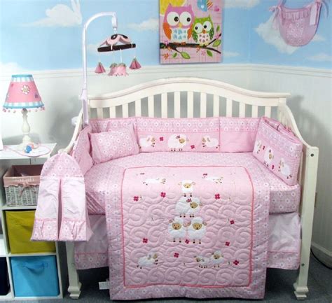 PINK CRIB BEDDING SET BABY SHEEP Infant Baby Girl Nursery 14 Pc Quilt ...