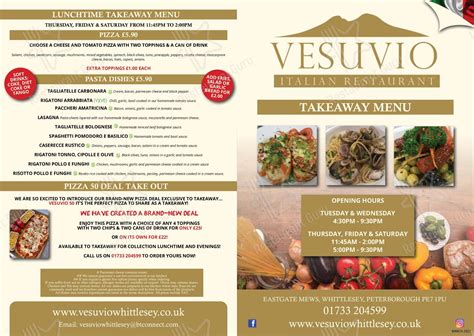 Menu at Vesuvio restaurant, Whittlesey