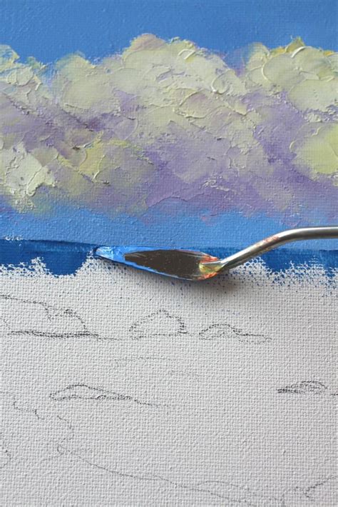 How to paint a seaside with palette knives step by step. | Beach art ...