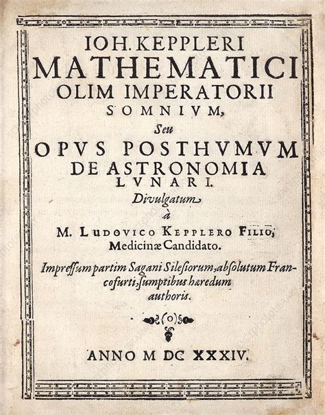 Title page of Kepler's 'Somnium' novel, 1634 - Stock Image - C038/7474 ...