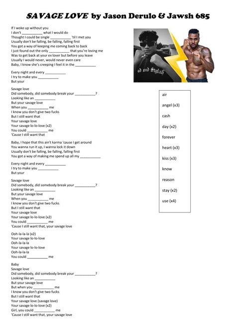 Song: SAVAGE LOVE by Jason Derulo & Jawsh 685 worksheet | Live Worksheets