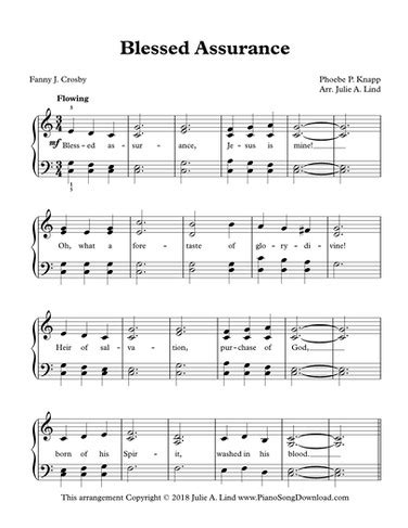 Blessed Assurance: free early intermediate hymn piano sheet music with ...