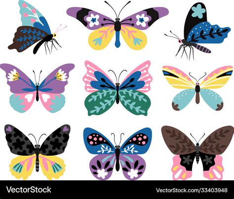 Color drawing butterfly set Royalty Free Vector Image