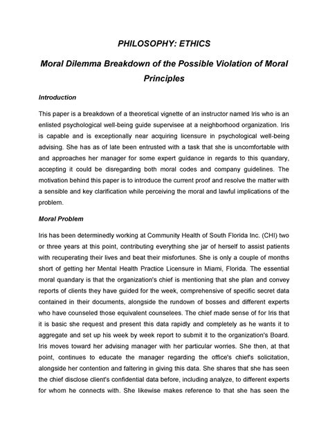 Moral Dilemma Breakdown of the Possible Violation of Moral Principles ...