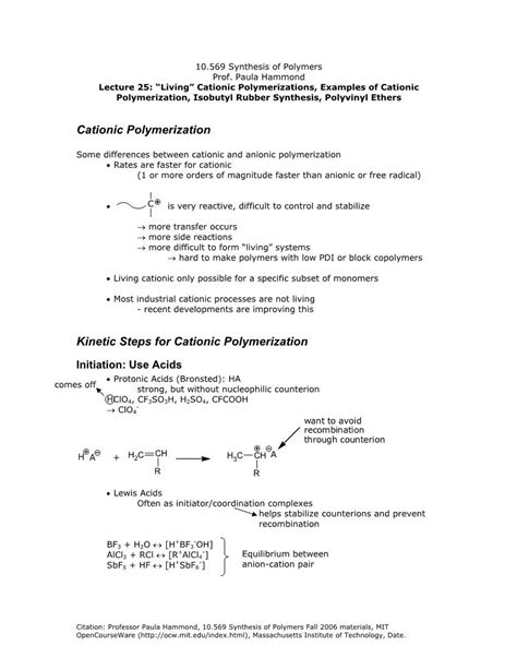 Cationic Polymerizations, Examples of Cationic Polymerization, Isobutyl ...