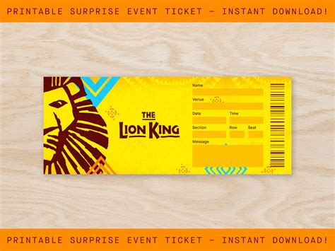 Printable the Lion King Broadway Ticket Surprise, Musical Collectible ...