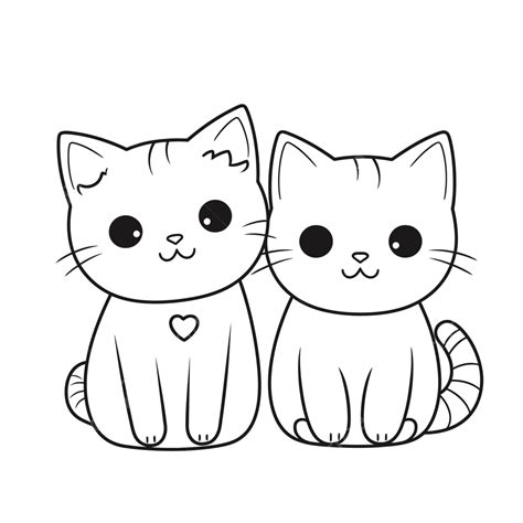 Two Cats Sitting Together Coloring Pages For Kids Outline Sketch ...