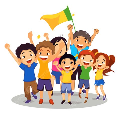 Cheering Clipart Cartoon Kids And School Kids Celebrating On White ...