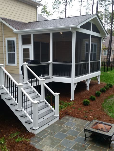 Classic Screened Porch with Trex Deck and Bluestone Patio — DeckScapes