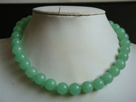 JADE NECKLACE 12mm light green jade bead necklace US | Etsy