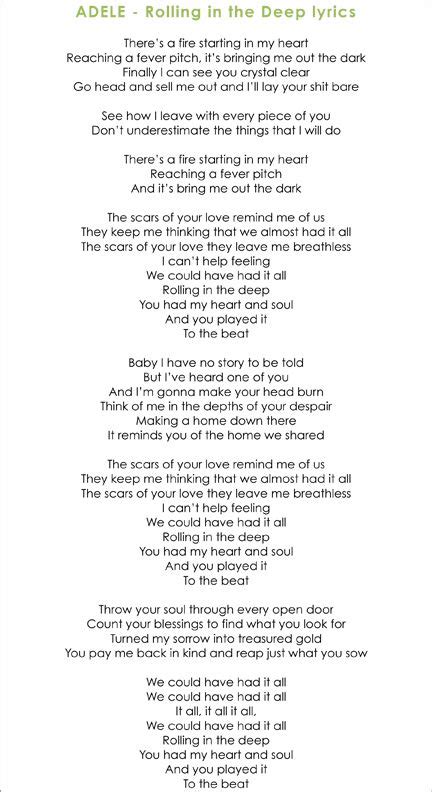 Adele ~ Rolling In The Deep | Adele lyrics, Great song lyrics, Favorite ...