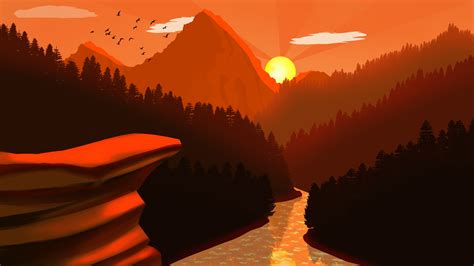 Nature Sunset Near Mountain River Artwork Wallpaper, HD Artist 4K ...