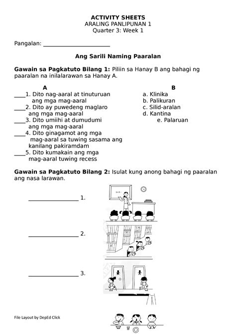 Sample Learning Activity Sheet In Araling Panlipunan - Printable ...