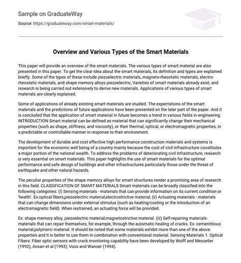 ⇉Overview and Various Types of the Smart Materials Essay Example ...