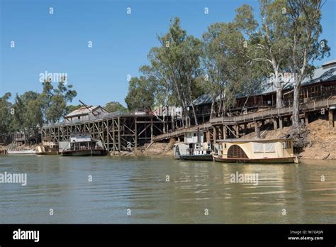 Paddle Steamers moored at the historic Port of Echuca on the Murray ...