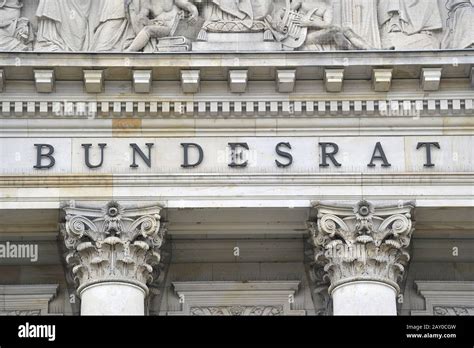 Bundesrat logo in the gable, tympanum above the main portal of the ...