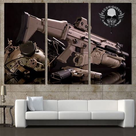 Modern Frame For Paintings 3 Panel Weapon Gun Home Decor Wall Art ...