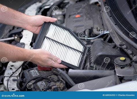 Engine Filter Replacement for Air Stock Image - Image of detail, worker ...