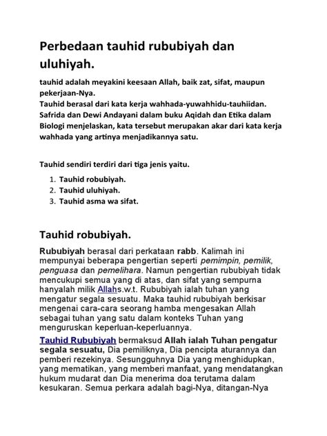 Perbedaan Tauhid Rububiyah Dan Uluhiyah 2 | PDF