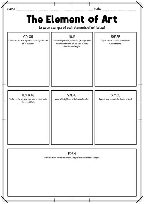 Art Elements Printables | High school art worksheets, Art teacher ...