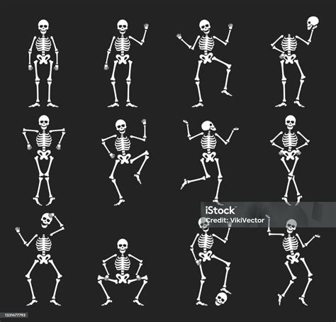 Set Of Funny Halloween Skeleton Vector Flat Illustration Creepy ...