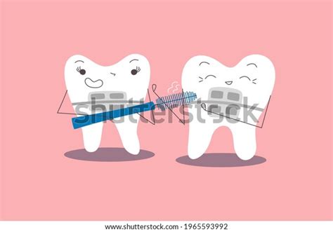 Two Cute Cartoon Teeth Braces Play Stock Vector (Royalty Free ...