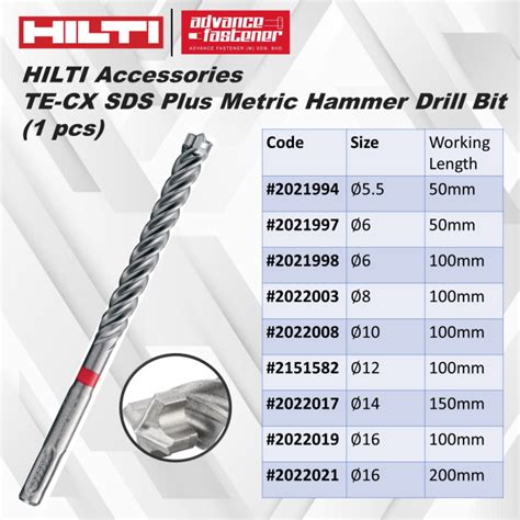 HILTI TE-CX SDS Plus Metric Hammer Drill Bit (1 pcs) Size: 5.5mm 6mm ...