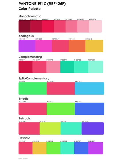 PANTONE 191 C color palettes - colorxs.com