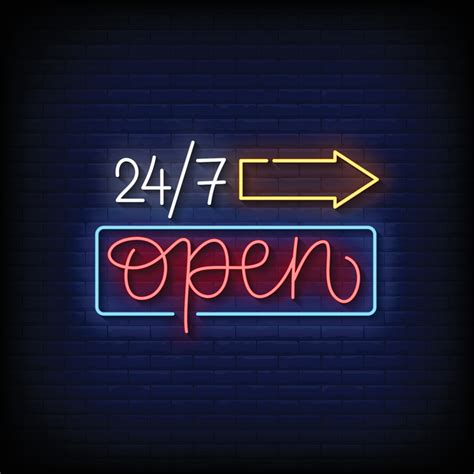 Neon Sign open 24 hours with Brick Wall Background Vector 9727053 ...