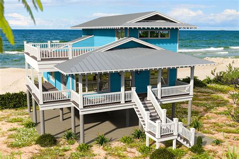 Plan 68588VR: Beach House Plan with Decks on Two Levels | Beach house ...